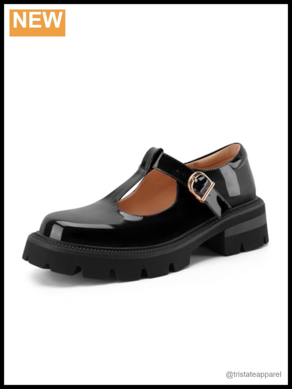 Patent Leather T-Strap Chunky Mary Janes Lug Sole Heels Oxford